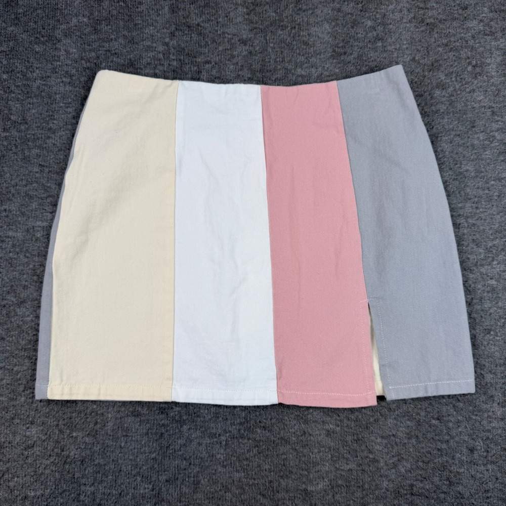 Fashion On Earth Mini Skirt Womens Medium Multicolor Colorblock Side Slit Twill